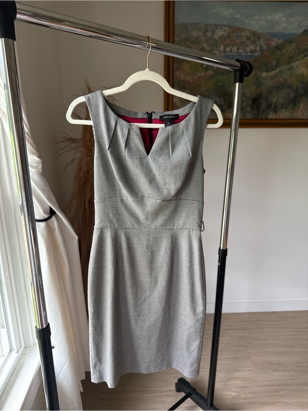 White House Black Market Gray Midi Sheath Dress with Pink Lining